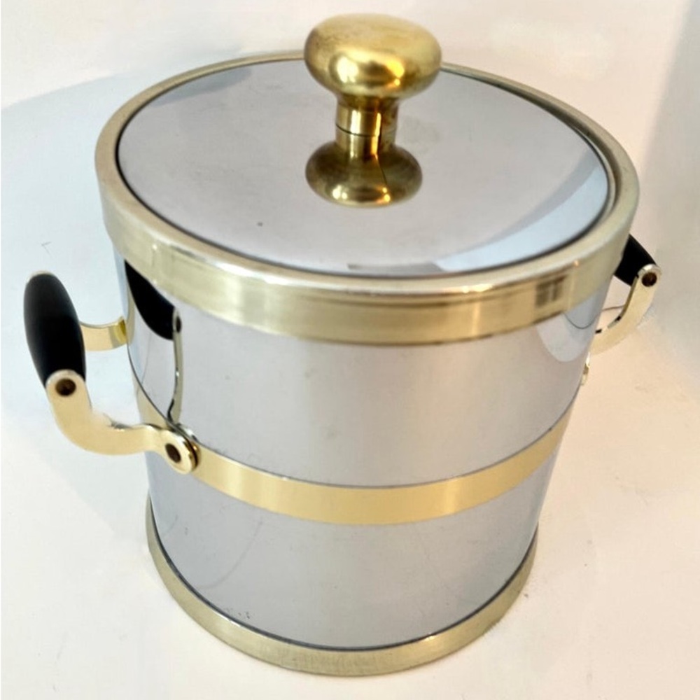 MCM Vintage Kraftware Ice Bucket Silver Chrome Metal Brass Barware